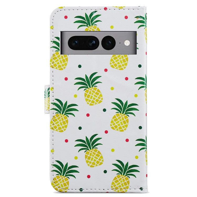 For Google Pixel 7 Pro 5G Pattern Printing PU Leather Wallet Case Stand Flip Phone Cover with Strap - Pineapple