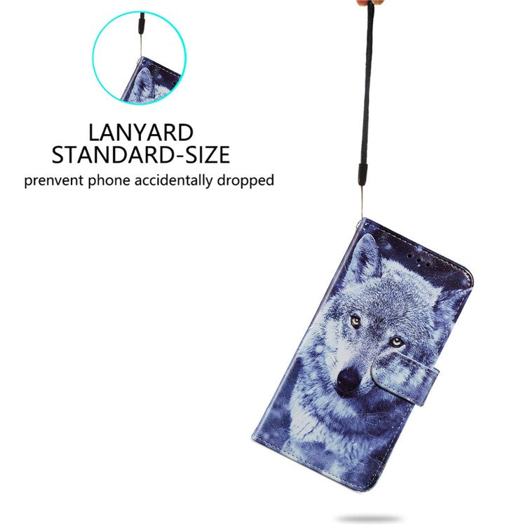 For Google Pixel 7 Pro 5G Pattern Printing PU Leather Wallet Case Stand Flip Phone Cover with Strap - Wolf