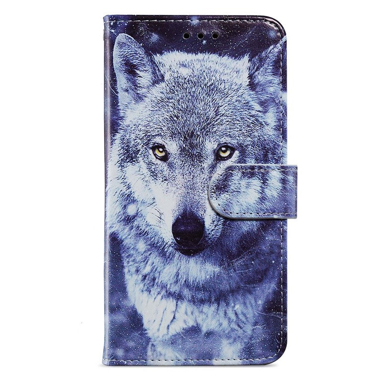 For Google Pixel 7 Pro 5G Pattern Printing PU Leather Wallet Case Stand Flip Phone Cover with Strap - Wolf