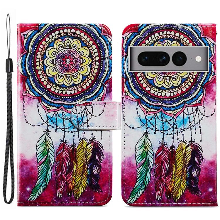 For Google Pixel 7 Pro 5G Pattern Printing PU Leather Wallet Case Stand Flip Phone Cover with Strap - Dream Catcher