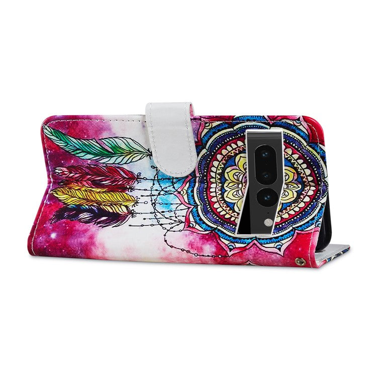 For Google Pixel 7 Pro 5G Pattern Printing PU Leather Wallet Case Stand Flip Phone Cover with Strap - Dream Catcher
