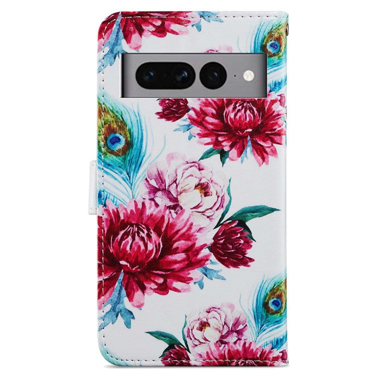 For Google Pixel 7 Pro 5G Pattern Printing PU Leather Wallet Case Stand Flip Phone Cover with Strap - Peacock Flower