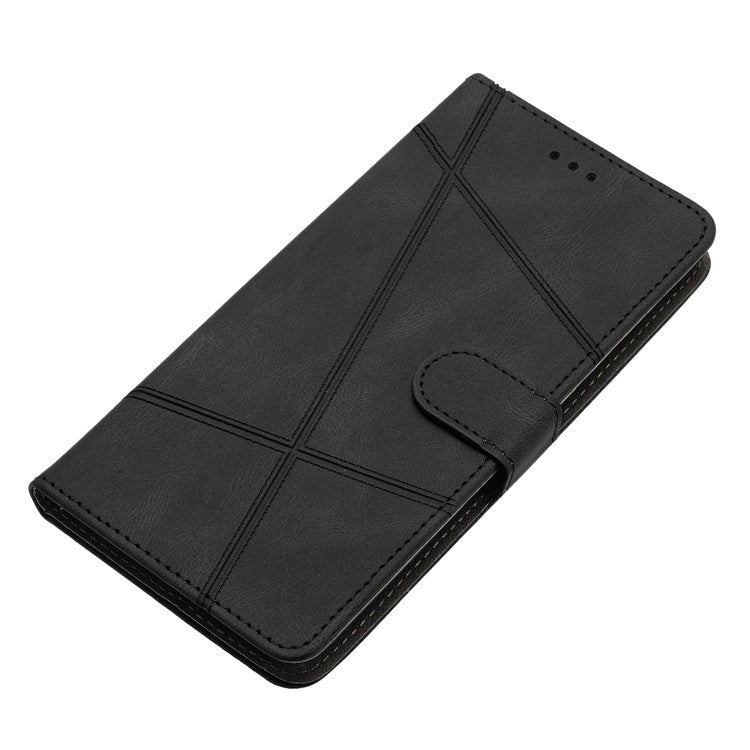 For Google Pixel 7a Imprinted Lines Leather Wallet Cover Crazy Horse Texture Phone Stand Case with Strap - Black