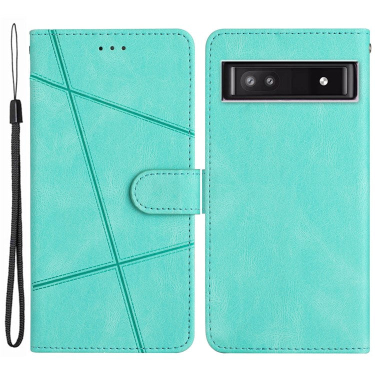 For Google Pixel 7a Imprinted Lines Leather Wallet Cover Crazy Horse Texture Phone Stand Case with Strap - Green