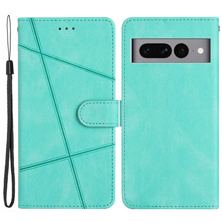 For Google Pixel 7 Pro 5G Imprinted Lines PU Leather Wallet Stand Anti-drop Cover Crazy Horse Texture Phone Case with Strap - Green