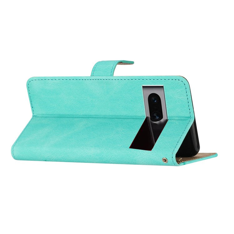 For Google Pixel 7 Pro 5G Imprinted Lines PU Leather Wallet Stand Anti-drop Cover Crazy Horse Texture Phone Case with Strap - Green