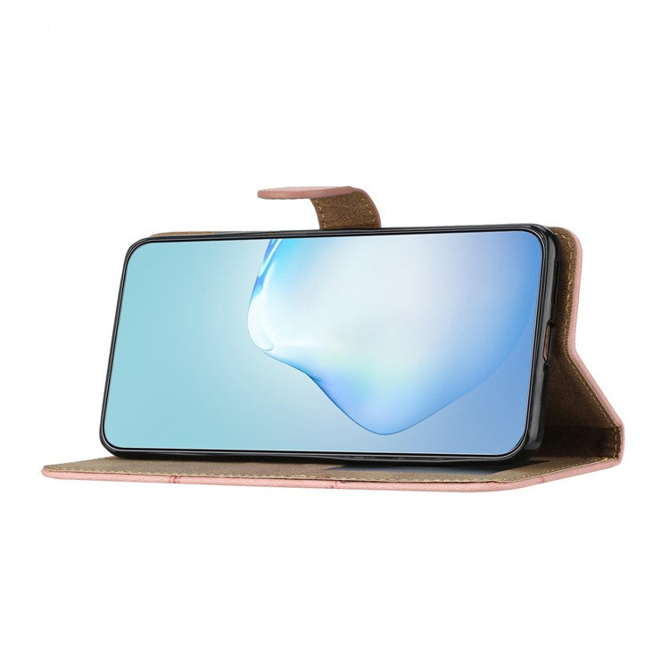 For Google Pixel 7 Pro 5G Imprinted Lines PU Leather Wallet Stand Anti-drop Cover Crazy Horse Texture Phone Case with Strap - Rose Gold