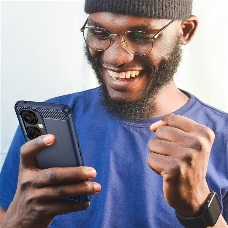 For OnePlus Nord CE 3 Lite 5G / Nord N30 5G Carbon Fiber Texture Brushed Phone Case Soft TPU Anti-drop Back Cover - Blue