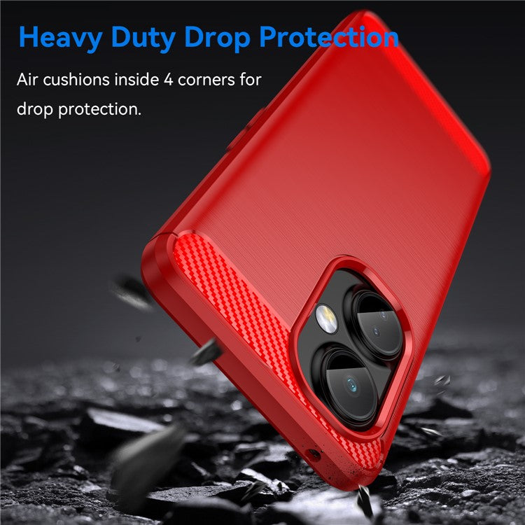 For OnePlus Nord CE 3 Lite 5G / Nord N30 5G Carbon Fiber Texture Brushed Phone Case Soft TPU Anti-drop Back Cover - Red