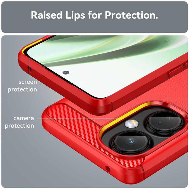 For OnePlus Nord CE 3 Lite 5G / Nord N30 5G Carbon Fiber Texture Brushed Phone Case Soft TPU Anti-drop Back Cover - Red