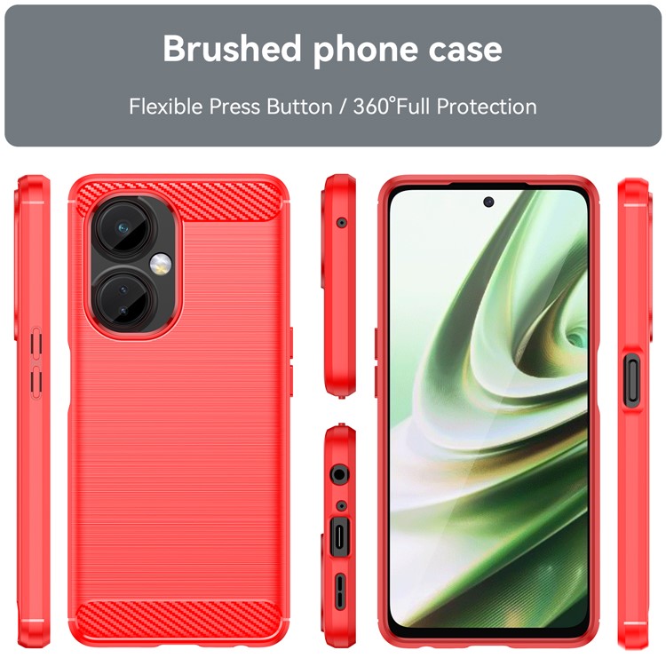 For OnePlus Nord CE 3 Lite 5G / Nord N30 5G Carbon Fiber Texture Brushed Phone Case Soft TPU Anti-drop Back Cover - Red