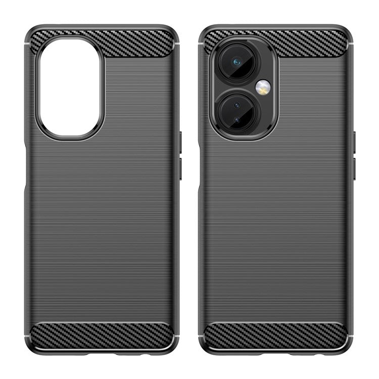 For OnePlus Nord CE 3 Lite 5G / Nord N30 5G Carbon Fiber Texture Brushed Phone Case Soft TPU Anti-drop Back Cover - Black