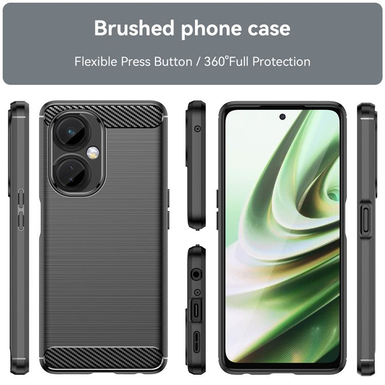 For OnePlus Nord CE 3 Lite 5G / Nord N30 5G Carbon Fiber Texture Brushed Phone Case Soft TPU Anti-drop Back Cover - Black