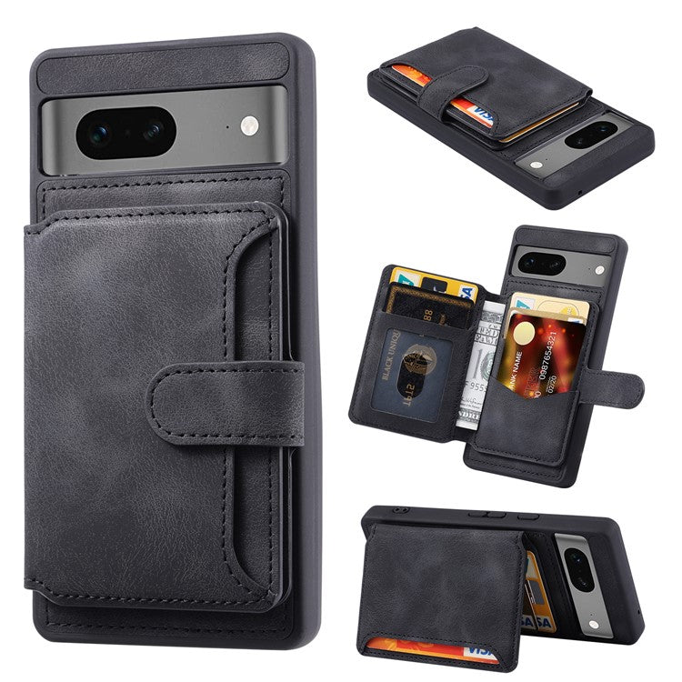 For Google Pixel 7 5G RFID Blocking Wallet Phone Cover Skin-touch Kickstand Leather Coated TPU Case - Black