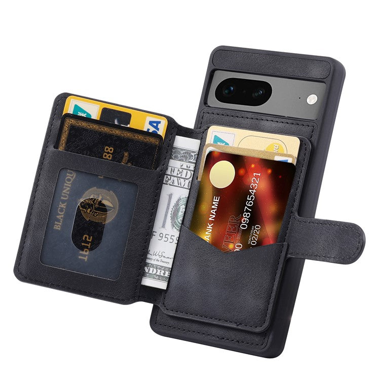 For Google Pixel 7 5G RFID Blocking Wallet Phone Cover Skin-touch Kickstand Leather Coated TPU Case - Black