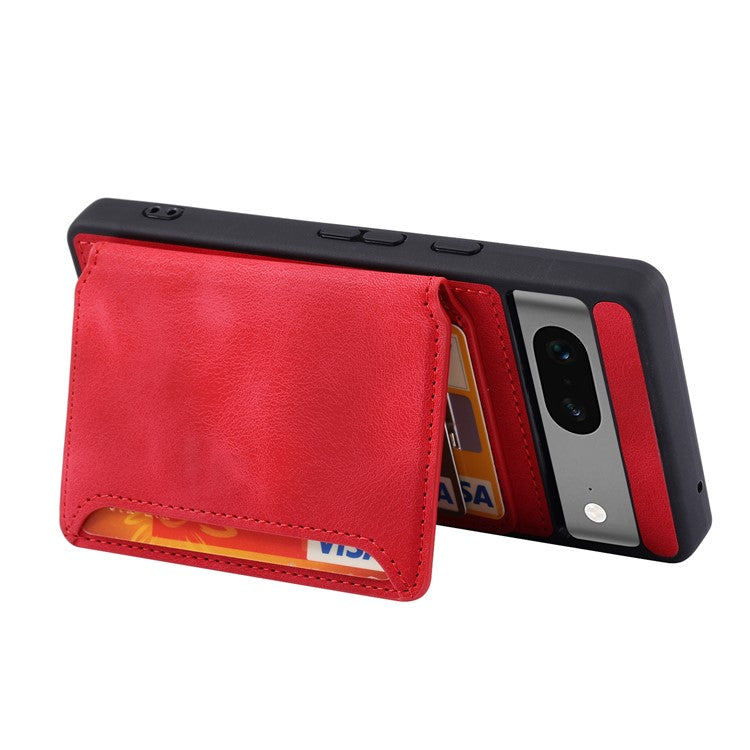 For Google Pixel 7 5G RFID Blocking Wallet Phone Cover Skin-touch Kickstand Leather Coated TPU Case - Red
