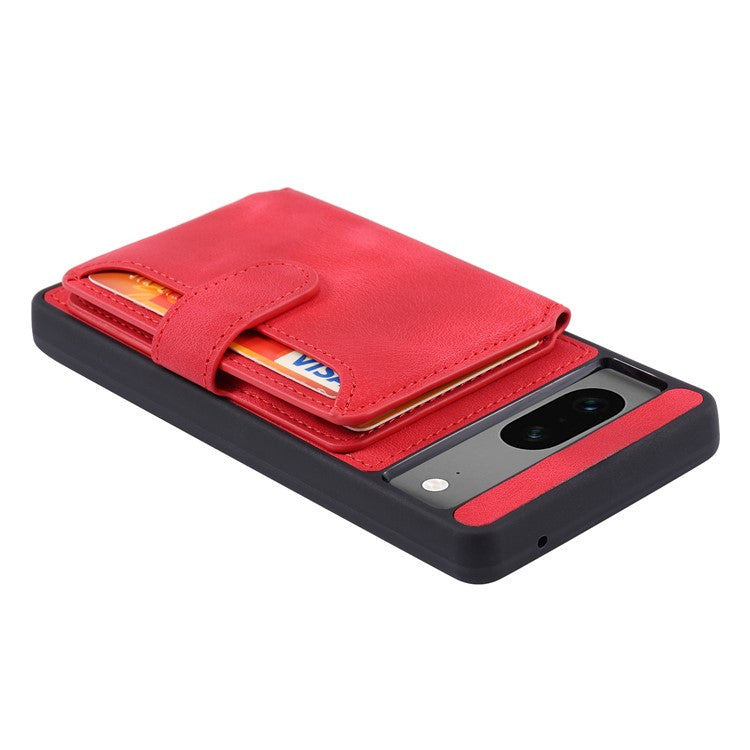 For Google Pixel 7 5G RFID Blocking Wallet Phone Cover Skin-touch Kickstand Leather Coated TPU Case - Red