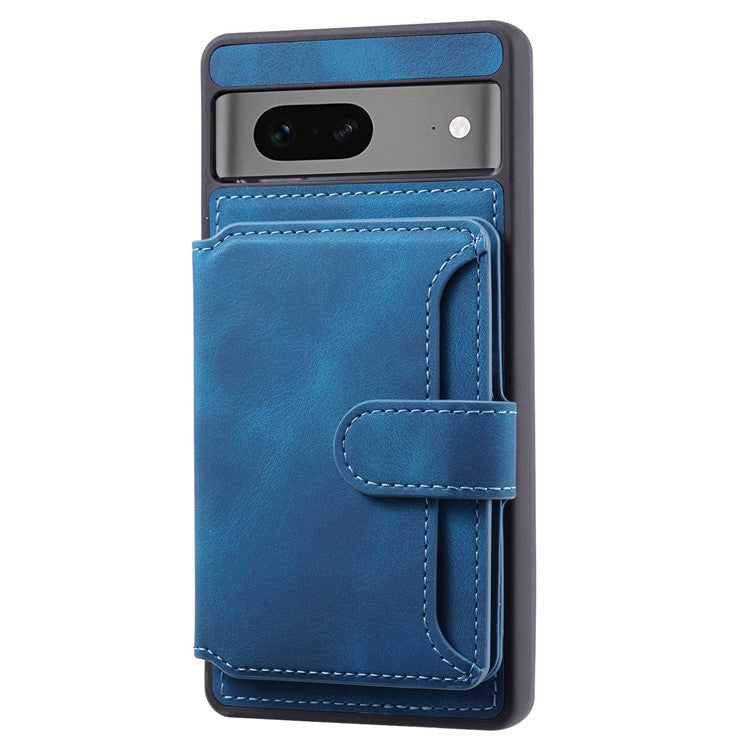 For Google Pixel 7 5G RFID Blocking Wallet Phone Cover Skin-touch Kickstand Leather Coated TPU Case - Navy Blue