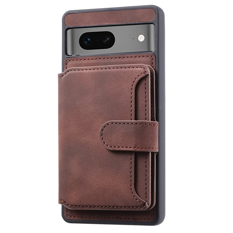 For Google Pixel 7 5G RFID Blocking Wallet Phone Cover Skin-touch Kickstand Leather Coated TPU Case - Coffee