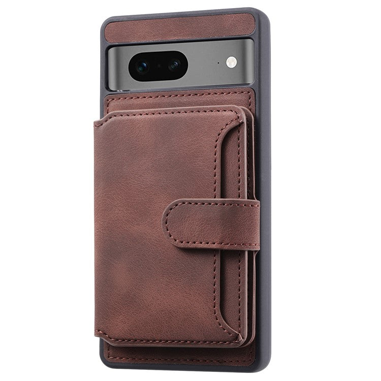 For Google Pixel 7a RFID Blocking Leather+TPU Anti-drop Phone Case Kickstand Wallet Skin-touch Cover - Coffee