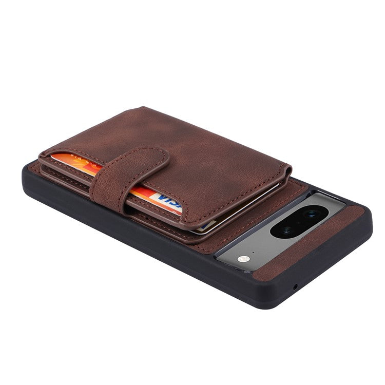 For Google Pixel 7a RFID Blocking Leather+TPU Anti-drop Phone Case Kickstand Wallet Skin-touch Cover - Coffee
