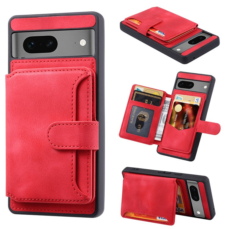 For Google Pixel 7a RFID Blocking Leather+TPU Anti-drop Phone Case Kickstand Wallet Skin-touch Cover - Red