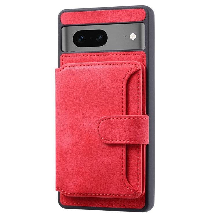 For Google Pixel 7a RFID Blocking Leather+TPU Anti-drop Phone Case Kickstand Wallet Skin-touch Cover - Red