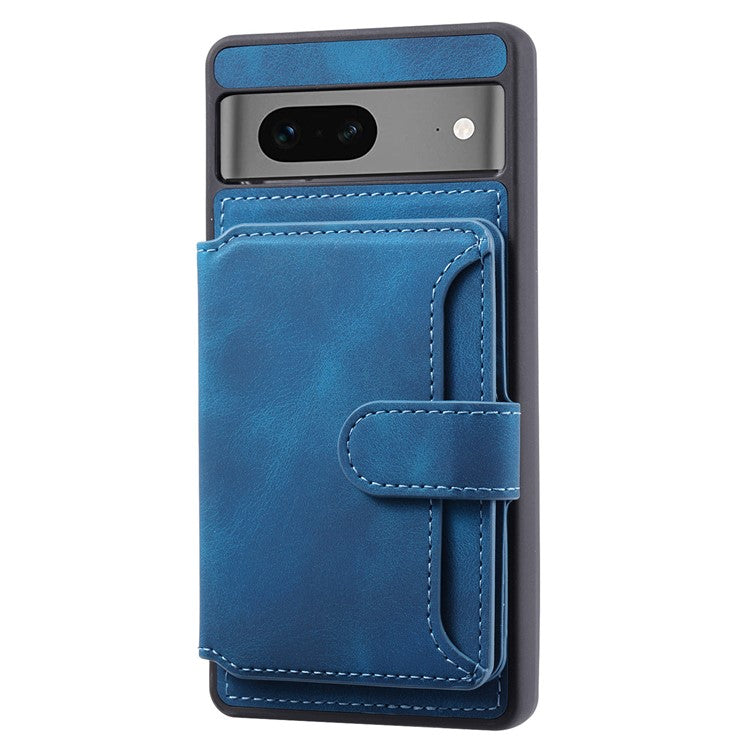 For Google Pixel 7a RFID Blocking Leather+TPU Anti-drop Phone Case Kickstand Wallet Skin-touch Cover - Navy Blue
