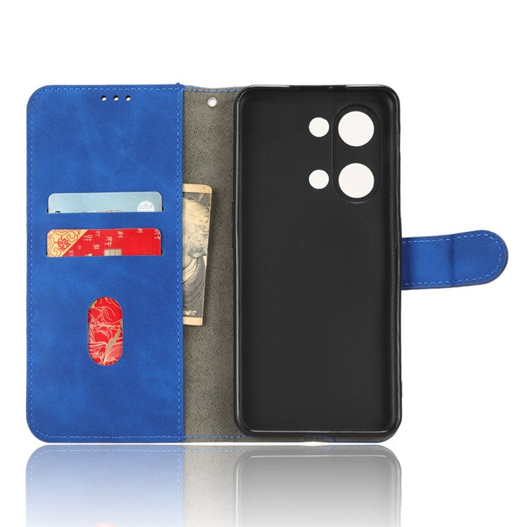 For OnePlus Nord 3 5G / Ace 2V PU Leather Flip Folio Wallet Case Stand Feature Skin-touch Shockproof Cell Phone Cover - Blue