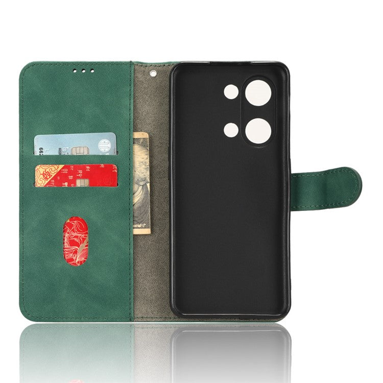 For OnePlus Nord 3 5G / Ace 2V PU Leather Flip Folio Wallet Case Stand Feature Skin-touch Shockproof Cell Phone Cover - Green