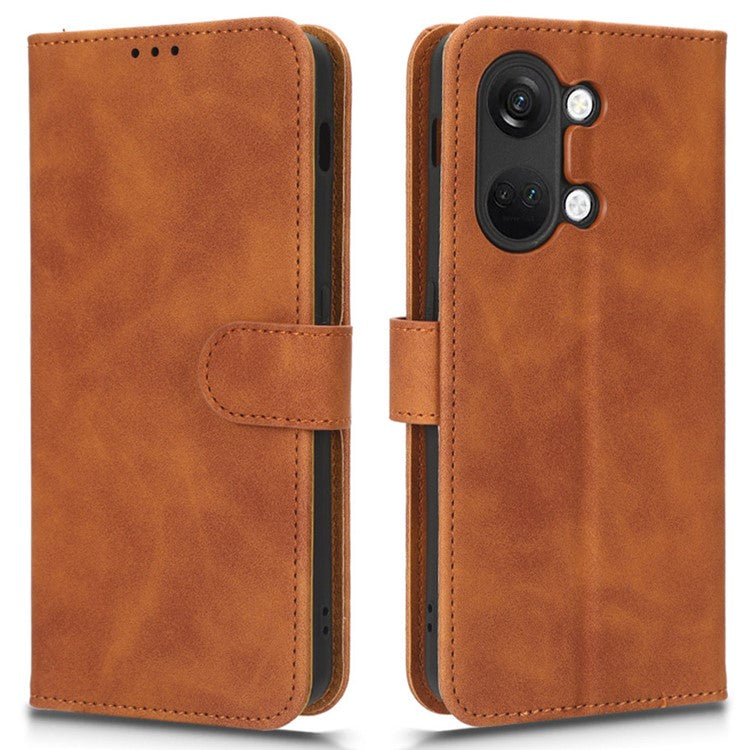 For OnePlus Nord 3 5G / Ace 2V PU Leather Flip Folio Wallet Case Stand Feature Skin-touch Shockproof Cell Phone Cover - Brown