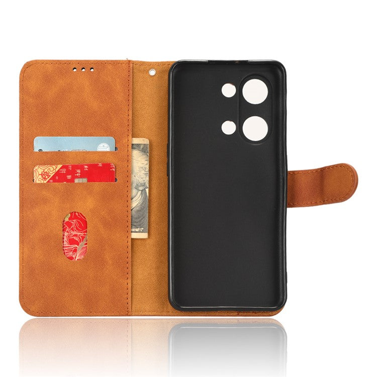 For OnePlus Nord 3 5G / Ace 2V PU Leather Flip Folio Wallet Case Stand Feature Skin-touch Shockproof Cell Phone Cover - Brown