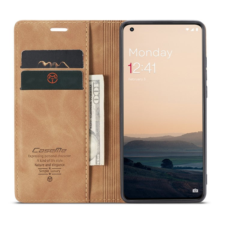 CASEME 013 Series Phone Shell for OnePlus 11 5G Magnetic Flip PU Leather Case Wallet Stand Cover - Brown