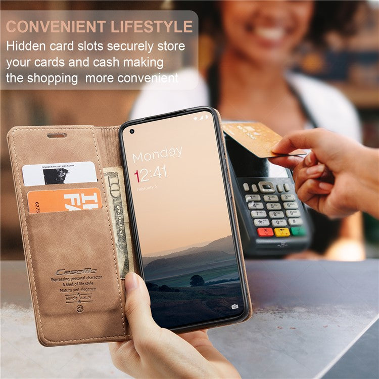 CASEME 013 Series Phone Shell for OnePlus 11 5G Magnetic Flip PU Leather Case Wallet Stand Cover - Brown
