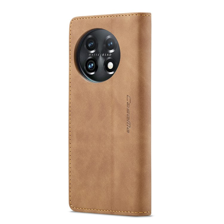 CASEME 013 Series Phone Shell for OnePlus 11 5G Magnetic Flip PU Leather Case Wallet Stand Cover - Brown