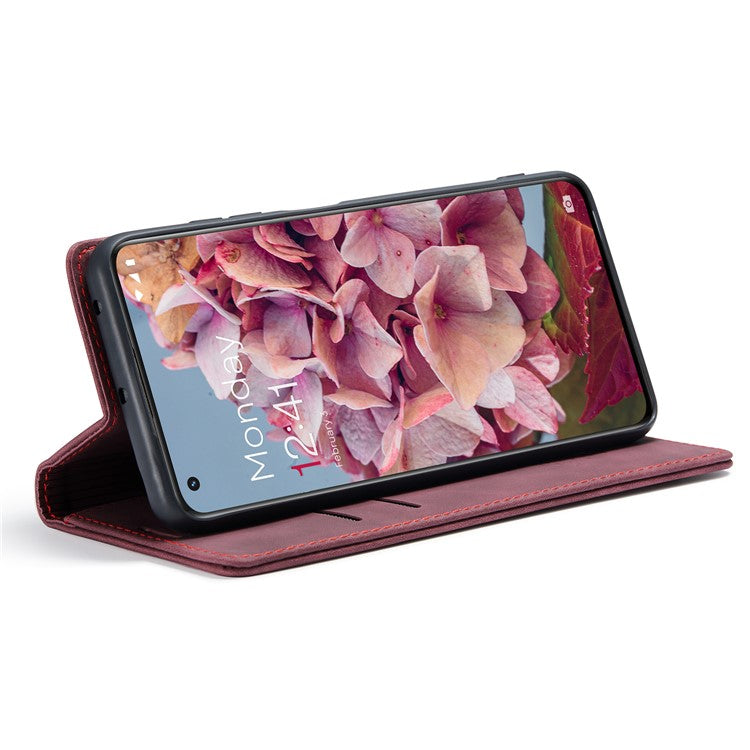 CASEME 013 Series Phone Shell for OnePlus 11 5G Magnetic Flip PU Leather Case Wallet Stand Cover - Wine Red