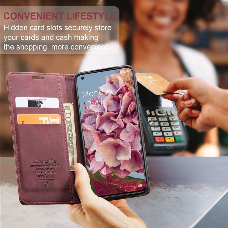 CASEME 013 Series Phone Shell for OnePlus 11 5G Magnetic Flip PU Leather Case Wallet Stand Cover - Wine Red