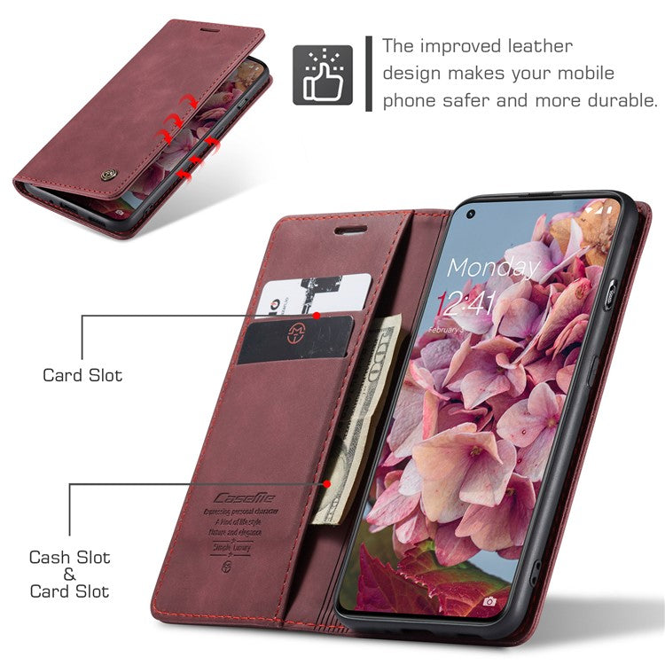 CASEME 013 Series Phone Shell for OnePlus 11 5G Magnetic Flip PU Leather Case Wallet Stand Cover - Wine Red