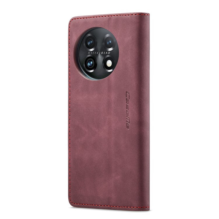 CASEME 013 Series Phone Shell for OnePlus 11 5G Magnetic Flip PU Leather Case Wallet Stand Cover - Wine Red