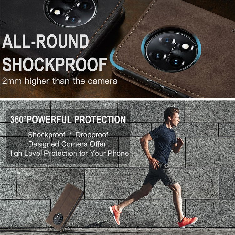 CASEME 013 Series Phone Shell for OnePlus 11 5G Magnetic Flip PU Leather Case Wallet Stand Cover - Coffee