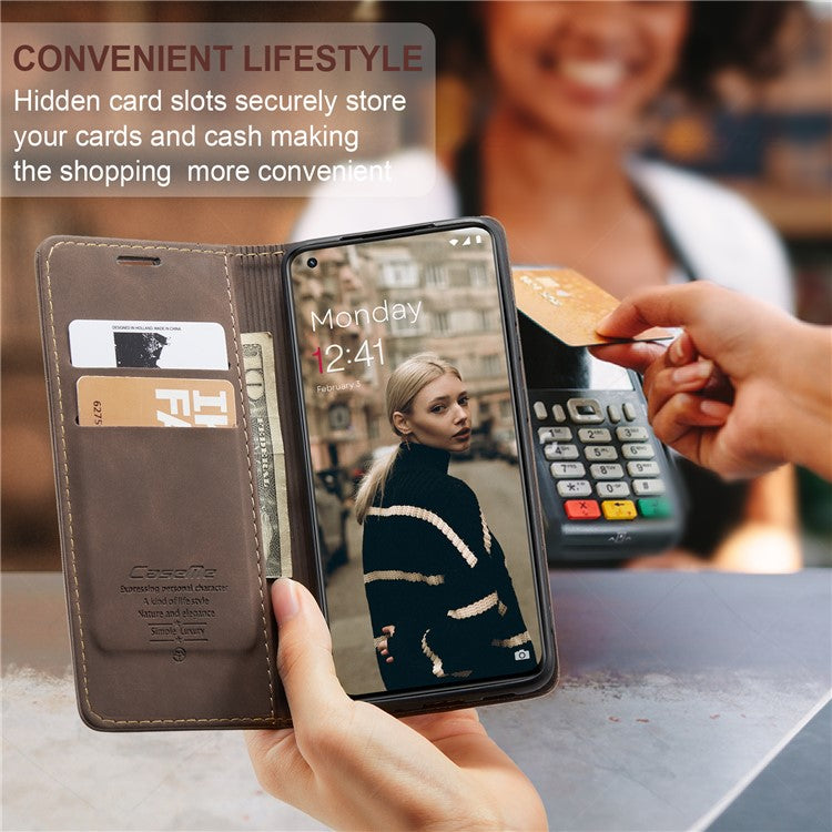 CASEME 013 Series Phone Shell for OnePlus 11 5G Magnetic Flip PU Leather Case Wallet Stand Cover - Coffee