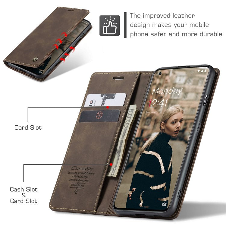CASEME 013 Series Phone Shell for OnePlus 11 5G Magnetic Flip PU Leather Case Wallet Stand Cover - Coffee