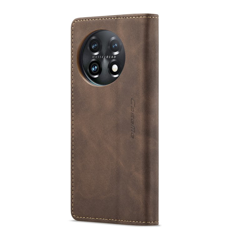 CASEME 013 Series Phone Shell for OnePlus 11 5G Magnetic Flip PU Leather Case Wallet Stand Cover - Coffee