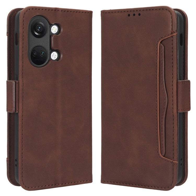 For OnePlus Nord 3 5G / Ace 2V Phone Leather Case Multiple Card Slots Phone Cover with Wallet Stand - Brown