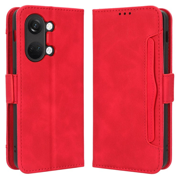 For OnePlus Nord 3 5G / Ace 2V Phone Leather Case Multiple Card Slots Phone Cover with Wallet Stand - Red