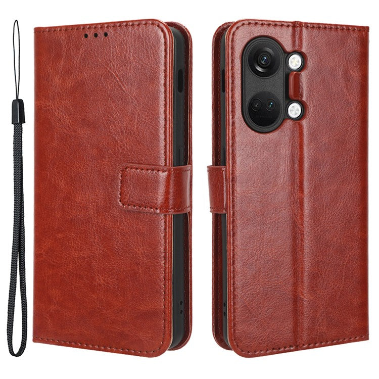 For OnePlus Nord 3 5G / Ace 2V Cell Phone Case Wallet Stand Crazy Horse Texture Leather Phone Cover - Brown