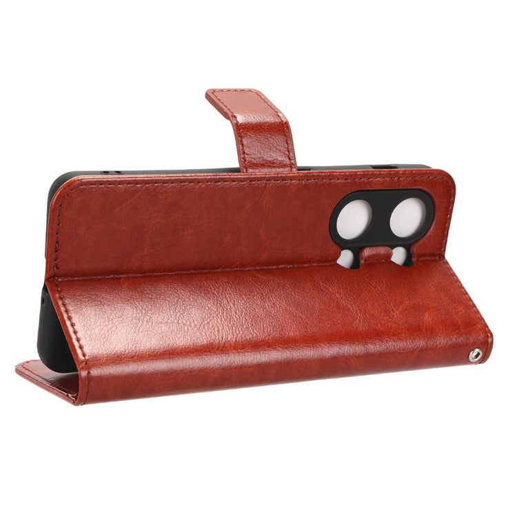 For OnePlus Nord 3 5G / Ace 2V Cell Phone Case Wallet Stand Crazy Horse Texture Leather Phone Cover - Brown