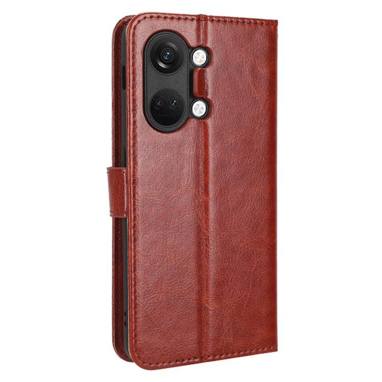 For OnePlus Nord 3 5G / Ace 2V Cell Phone Case Wallet Stand Crazy Horse Texture Leather Phone Cover - Brown