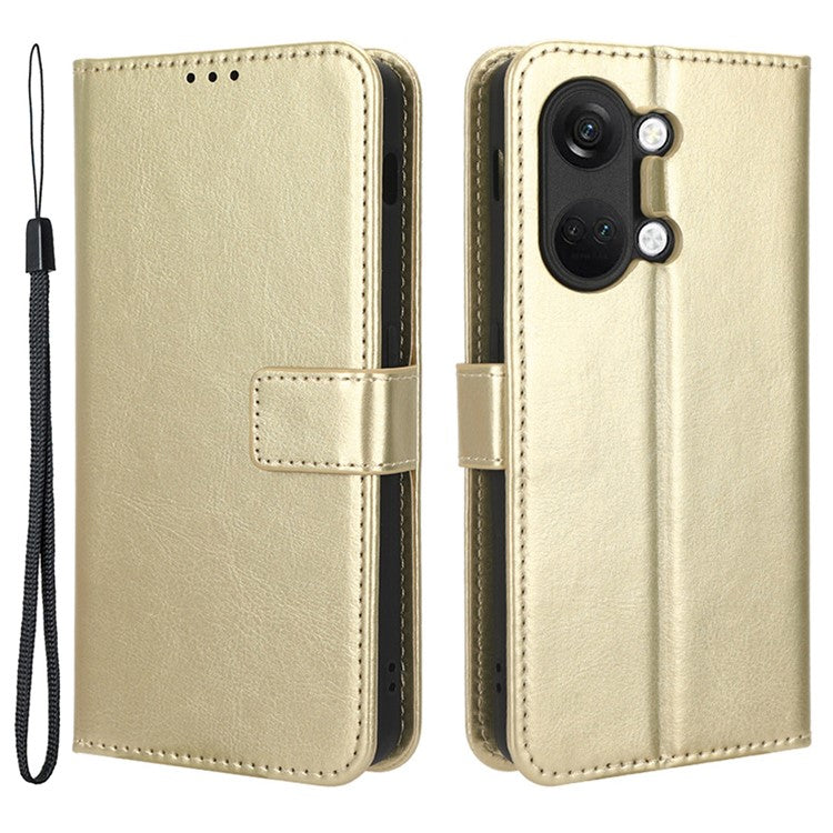 For OnePlus Nord 3 5G / Ace 2V Cell Phone Case Wallet Stand Crazy Horse Texture Leather Phone Cover - Gold