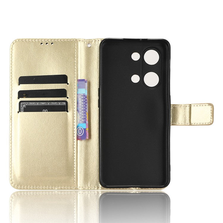 For OnePlus Nord 3 5G / Ace 2V Cell Phone Case Wallet Stand Crazy Horse Texture Leather Phone Cover - Gold